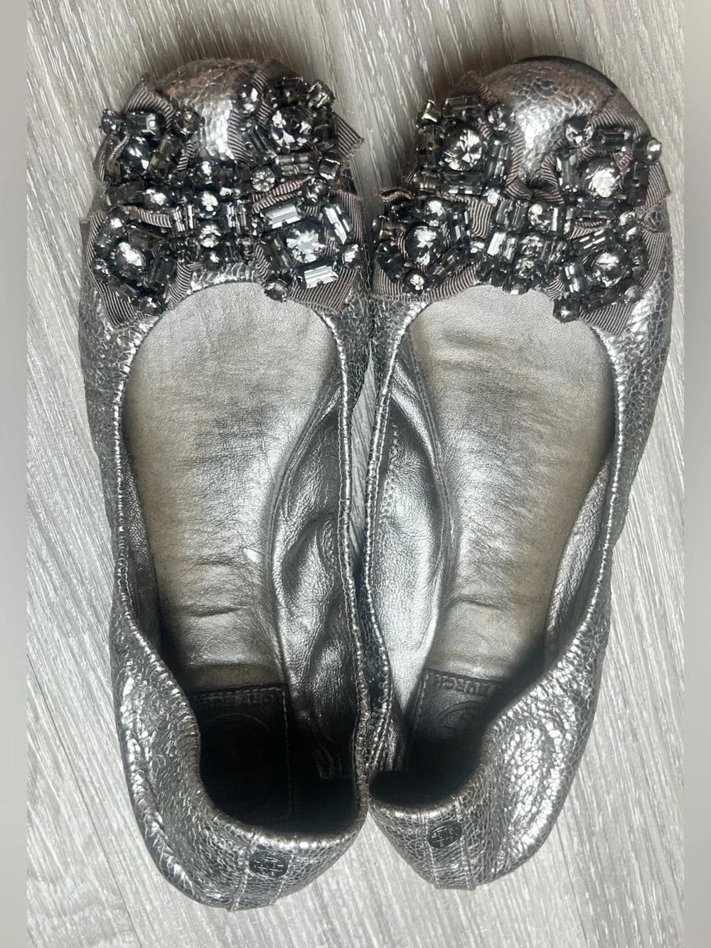 Tory Burch Azalea Metallic Embellished Jewel Bow Ballet Flats 6.5 M